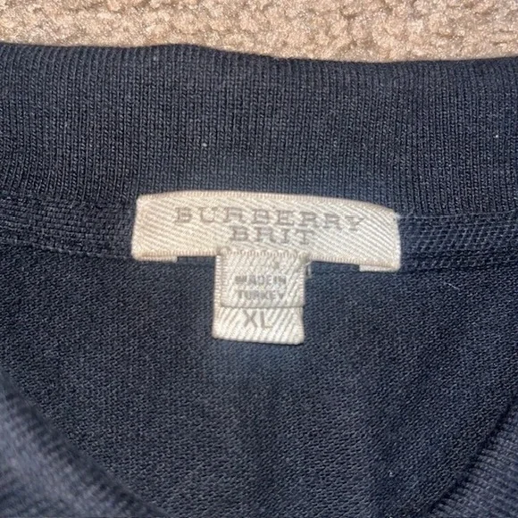 Burberry Brit Nova Check Plaid Pique Polo Embroidered Knight Design Black XL